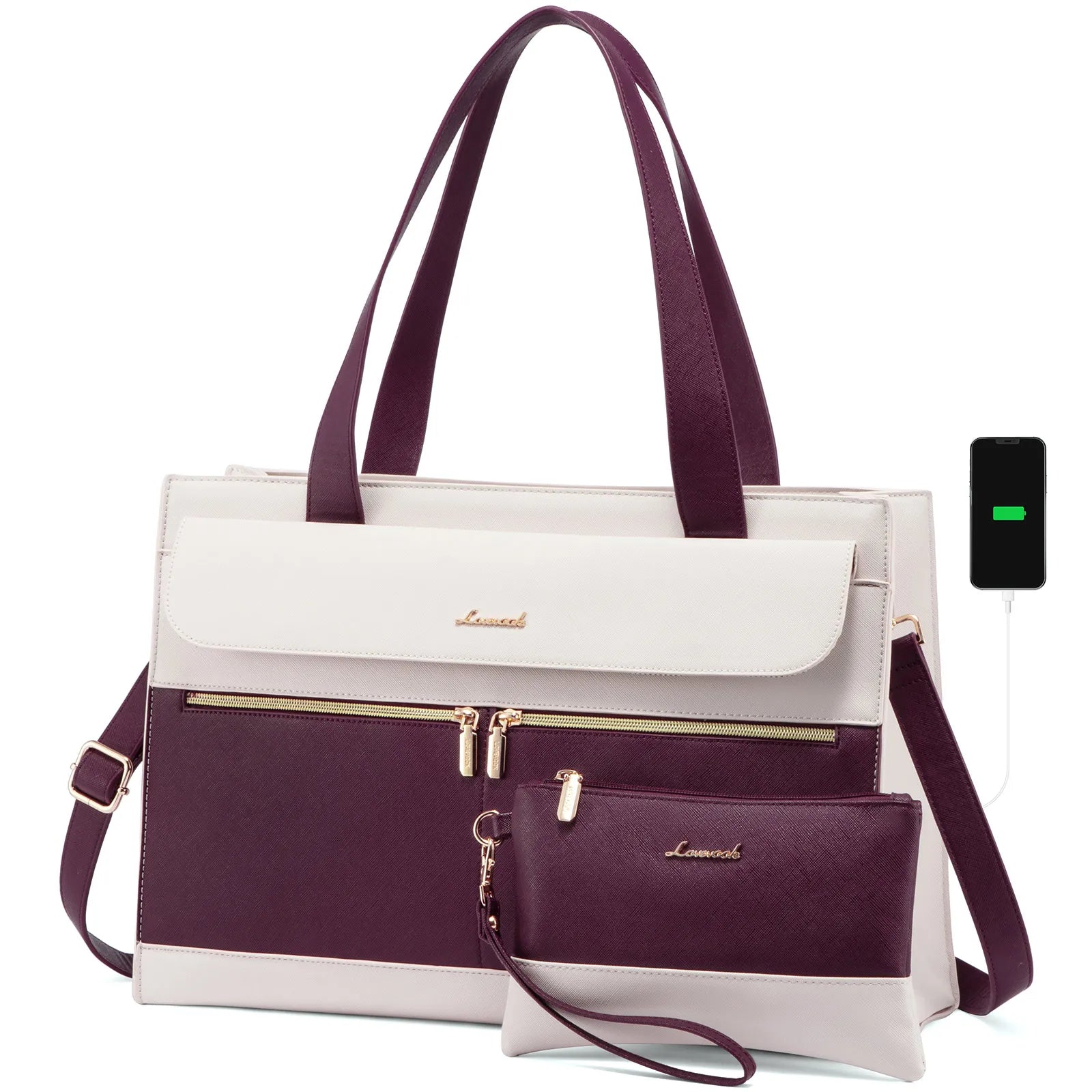 JMT-032586 Fashion Leather Shoulder Bag Set for Women - Tote and Laptop Briefcase with USB Port