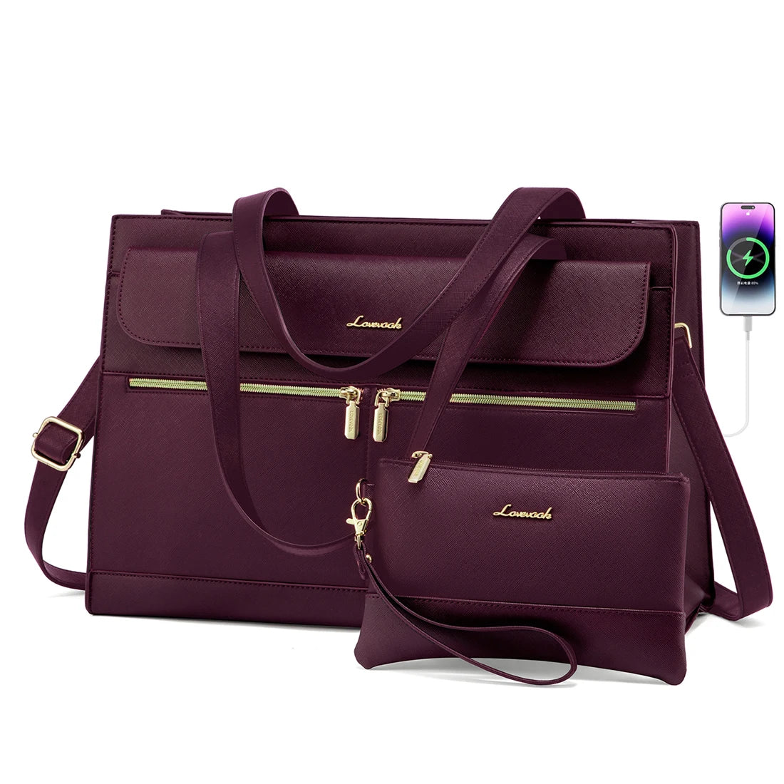 JMT-032586 Fashion Leather Shoulder Bag Set for Women - Tote and Laptop Briefcase with USB Port