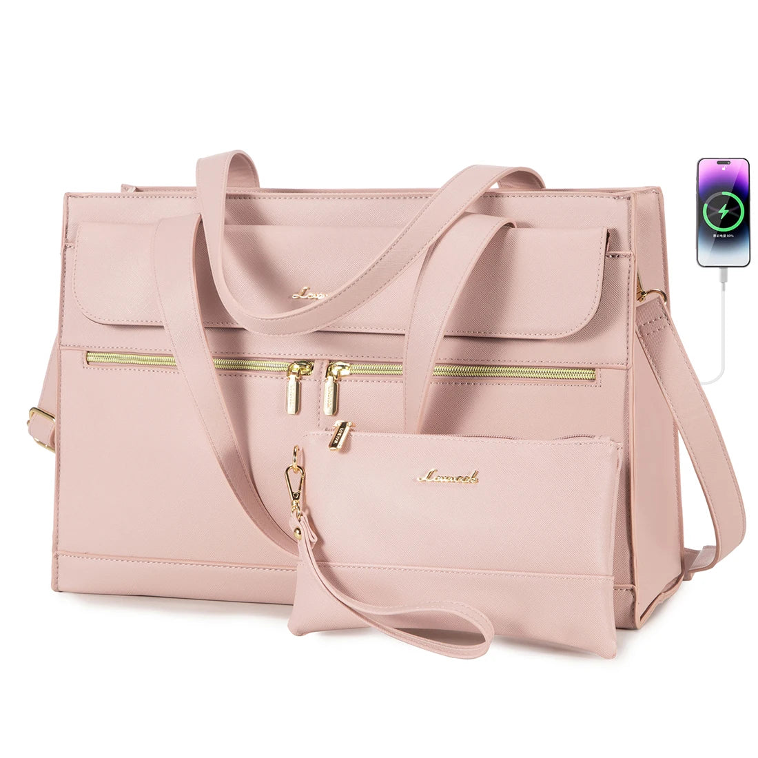 JMT-032586 Fashion Leather Shoulder Bag Set for Women - Tote and Laptop Briefcase with USB Port