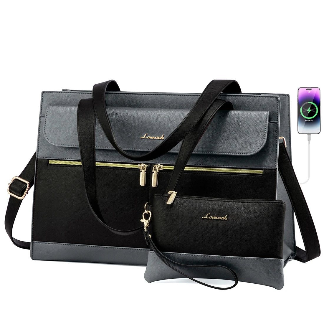 JMT-032586 Fashion Leather Shoulder Bag Set for Women - Tote and Laptop Briefcase with USB Port