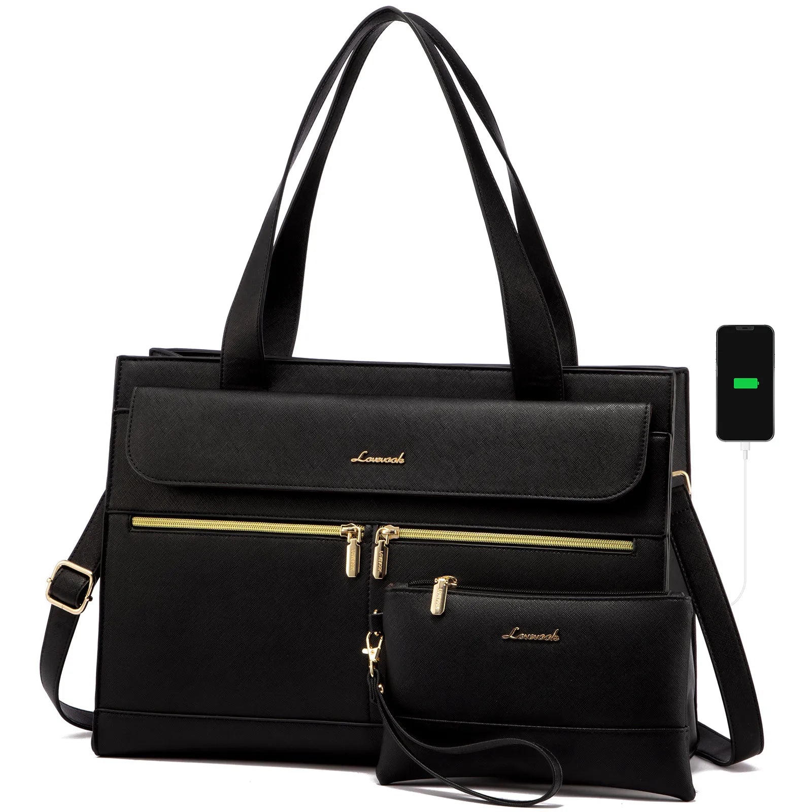 JMT-032586 Fashion Leather Shoulder Bag Set for Women - Tote and Laptop Briefcase with USB Port