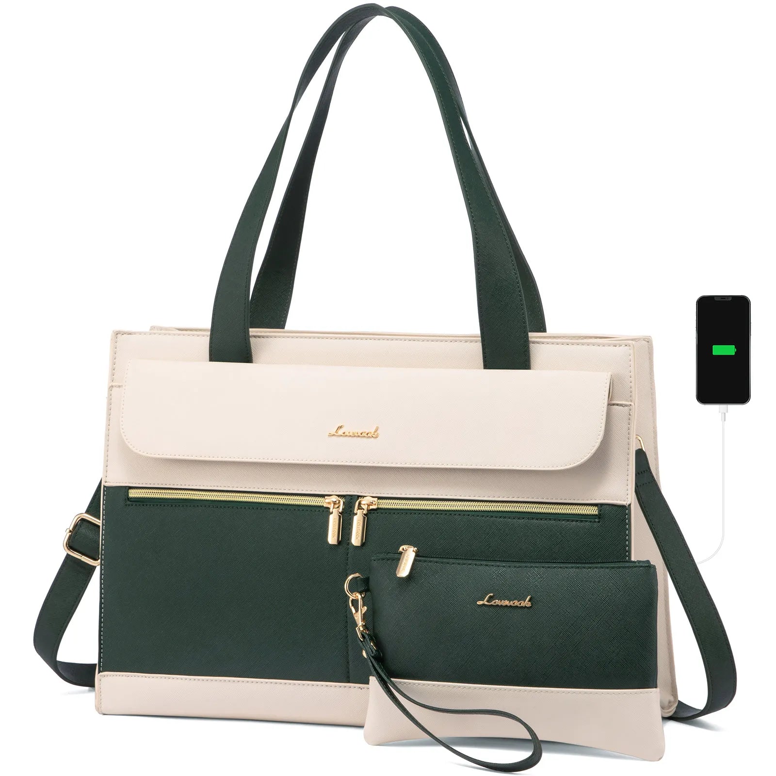 JMT-032586 Fashion Leather Shoulder Bag Set for Women - Tote and Laptop Briefcase with USB Port