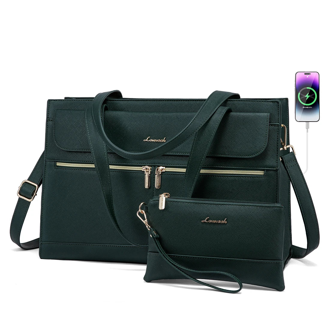 JMT-032586 Fashion Leather Shoulder Bag Set for Women - Tote and Laptop Briefcase with USB Port