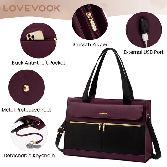 JMT-032586 Fashion Leather Shoulder Bag Set for Women - Tote and Laptop Briefcase with USB Port