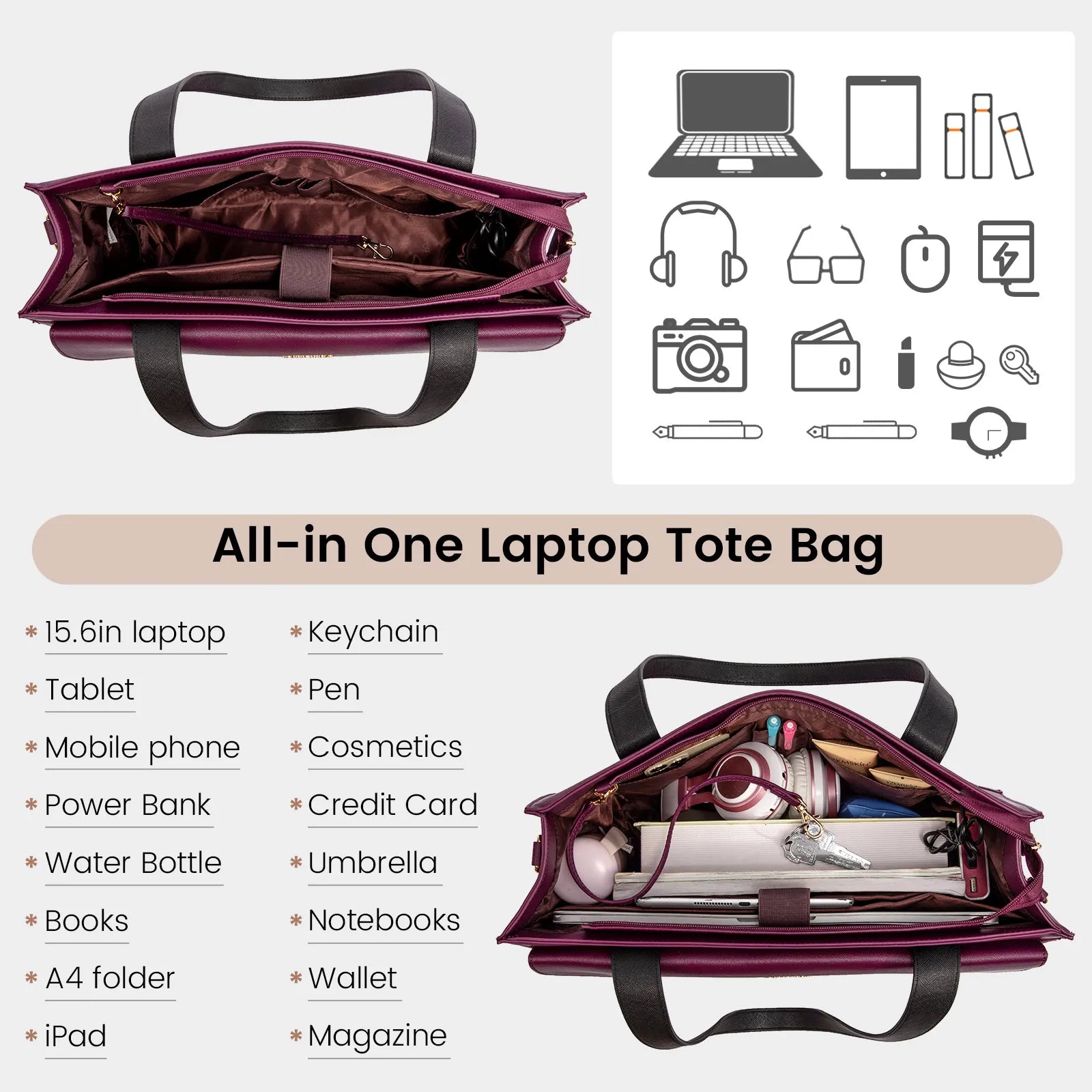 JMT-032586 Fashion Leather Shoulder Bag Set for Women - Tote and Laptop Briefcase with USB Port