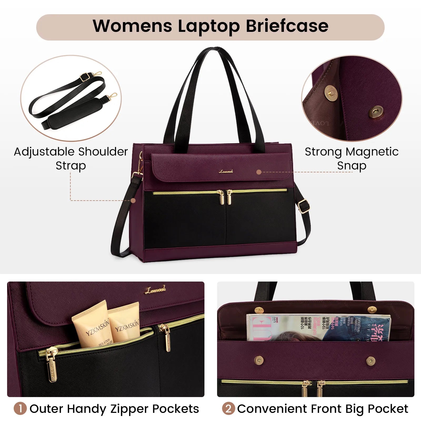 JMT-032586 Fashion Leather Shoulder Bag Set for Women - Tote and Laptop Briefcase with USB Port