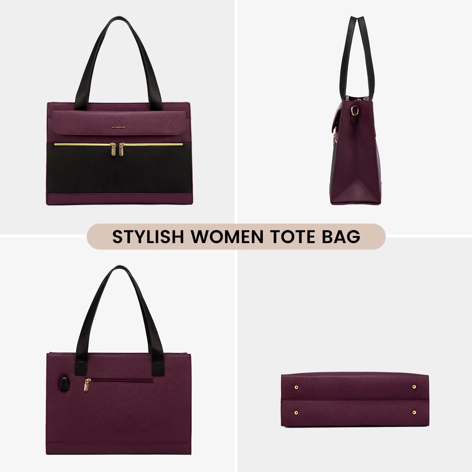 JMT-032586 Fashion Leather Shoulder Bag Set for Women - Tote and Laptop Briefcase with USB Port