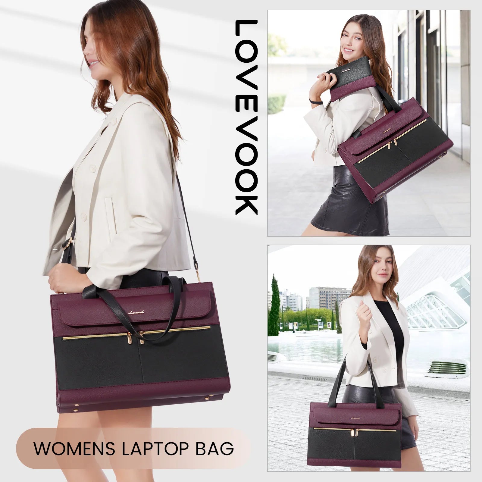 JMT-032586 Fashion Leather Shoulder Bag Set for Women - Tote and Laptop Briefcase with USB Port