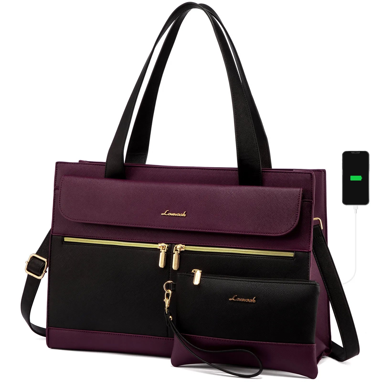 JMT-032586 Fashion Leather Shoulder Bag Set for Women - Tote and Laptop Briefcase with USB Port