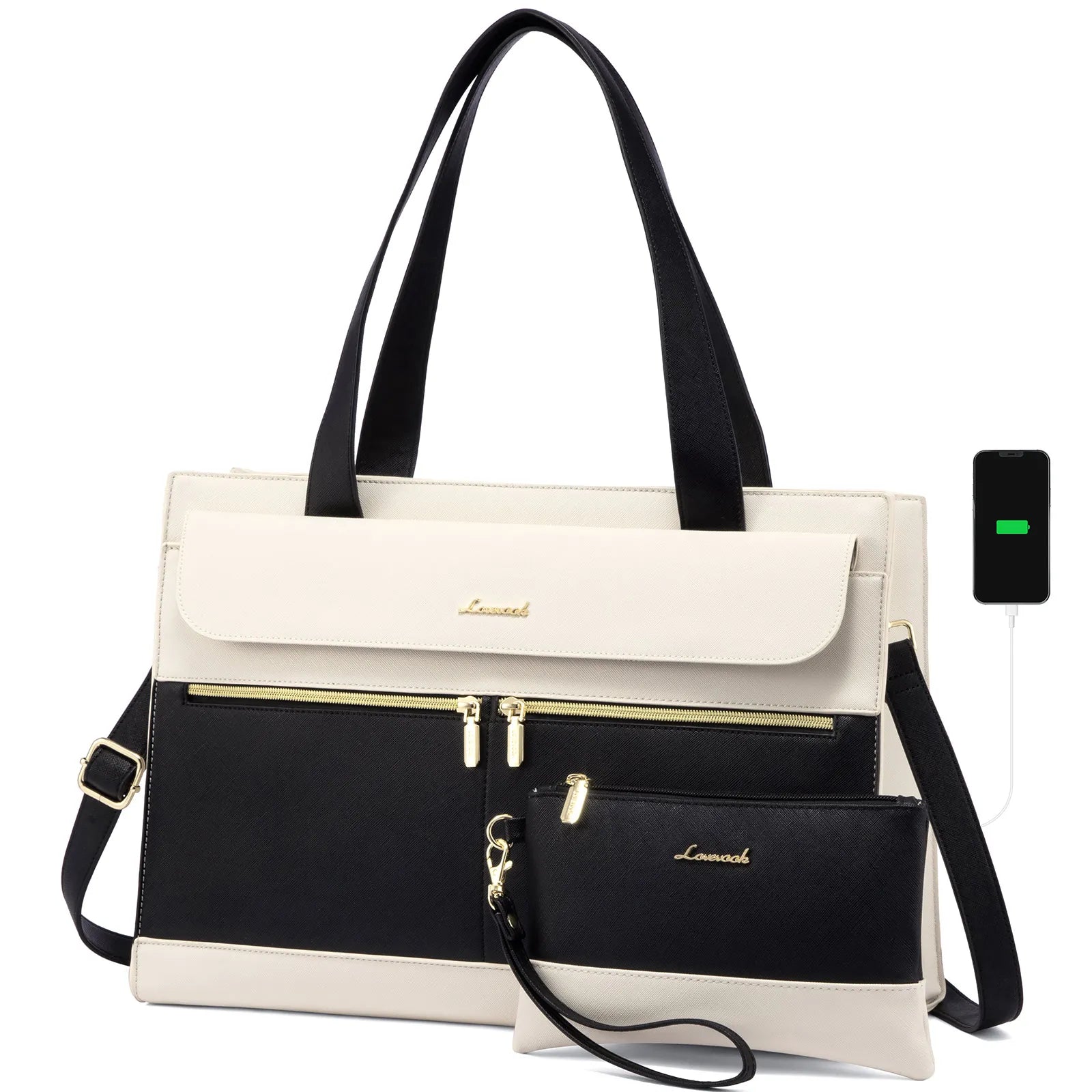 JMT-032586 Fashion Leather Shoulder Bag Set for Women - Tote and Laptop Briefcase with USB Port