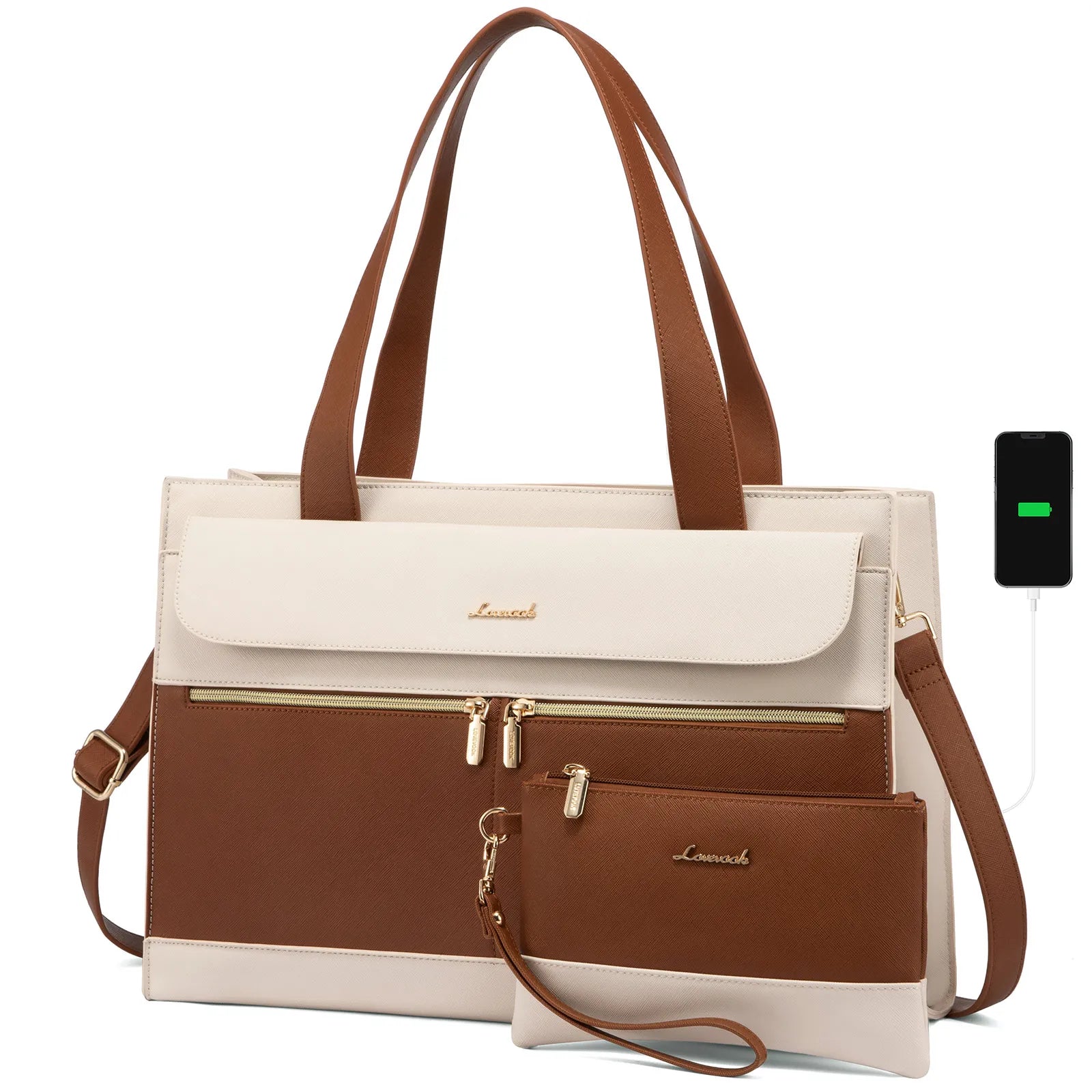 JMT-032586 Fashion Leather Shoulder Bag Set for Women - Tote and Laptop Briefcase with USB Port