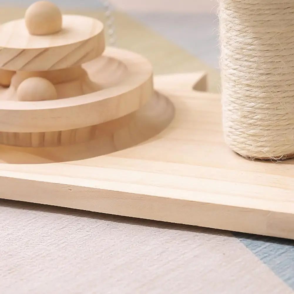 JMT-032842 Mushroom Cat Scratching Post with Turntable and Sisal Rope, Wooden Balls for Active Play and Claw Care