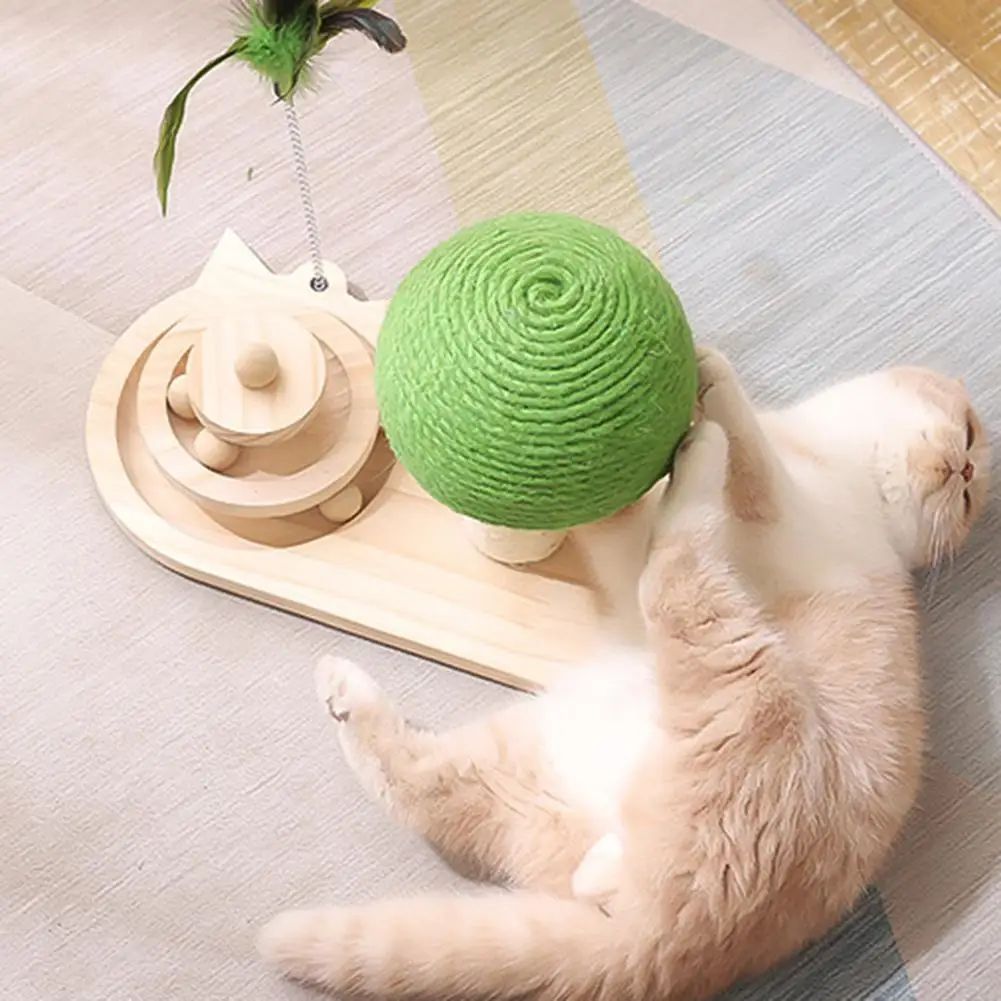 JMT-032842 Mushroom Cat Scratching Post with Turntable and Sisal Rope, Wooden Balls for Active Play and Claw Care