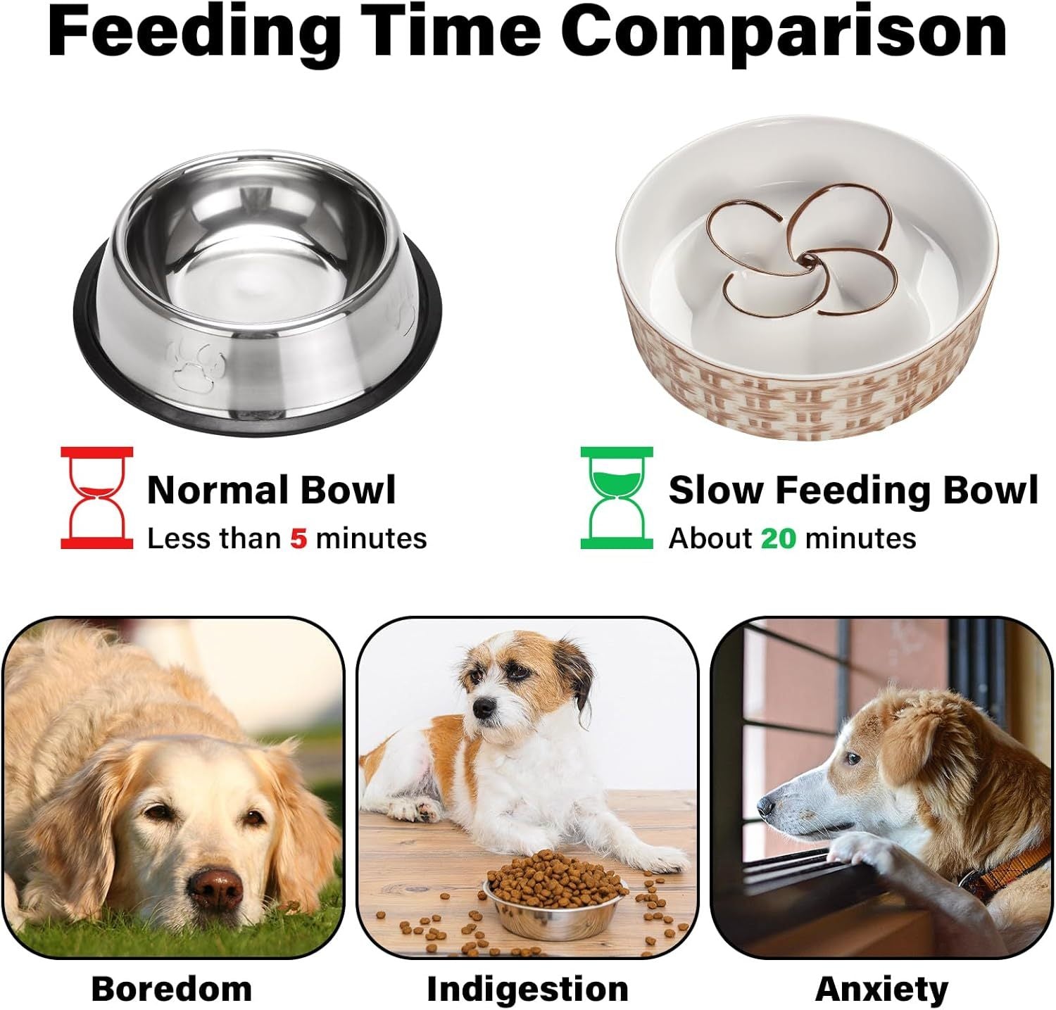 JMT-033034 Ceramic Slow Feeder Dog Bowl for Medium and Large Dogs - Non-Slip Design to Promote Slow Eating and Prevent Choking