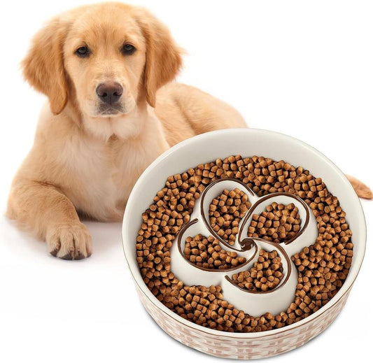 JMT-033034 Ceramic Slow Feeder Dog Bowl for Medium and Large Dogs - Non-Slip Design to Promote Slow Eating and Prevent Choking