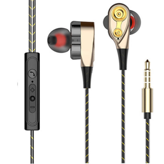 JMT-033354 Wired In-Ear Headphones with Dual Dynamic Subwoofers and Microphone, 3.5mm Plug, Silicone Ear Tips, 1.2m Cable