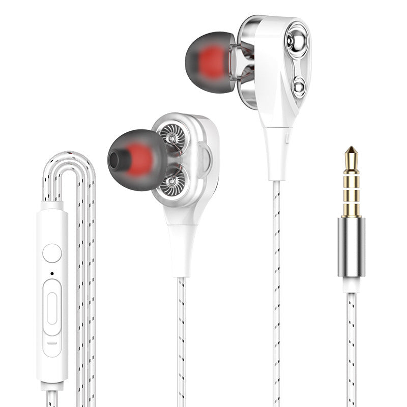 JMT-033354 Wired In-Ear Headphones with Dual Dynamic Subwoofers and Microphone, 3.5mm Plug, Silicone Ear Tips, 1.2m Cable