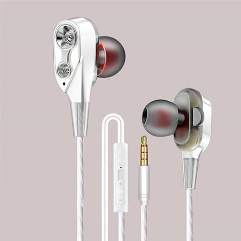 JMT-033354 Wired In-Ear Headphones with Dual Dynamic Subwoofers and Microphone, 3.5mm Plug, Silicone Ear Tips, 1.2m Cable