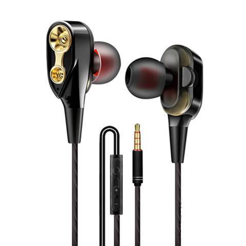JMT-033354 Wired In-Ear Headphones with Dual Dynamic Subwoofers and Microphone, 3.5mm Plug, Silicone Ear Tips, 1.2m Cable