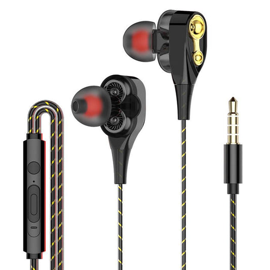 JMT-033354 Wired In-Ear Headphones with Dual Dynamic Subwoofers and Microphone, 3.5mm Plug, Silicone Ear Tips, 1.2m Cable