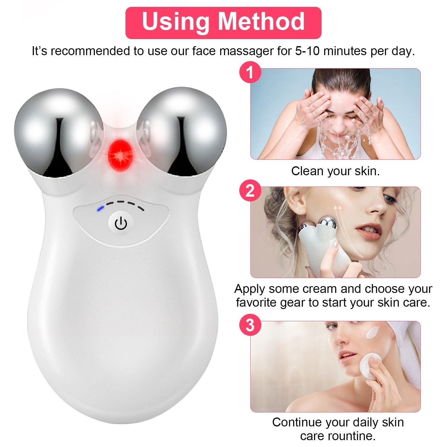 JMT-033994 Rechargeable Micro-current Facial Massager with Adjustable Gears for Skin Tightening and Wrinkle Reduction