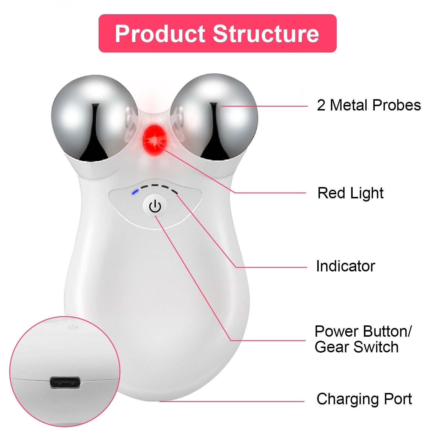 JMT-033994 Rechargeable Micro-current Facial Massager with Adjustable Gears for Skin Tightening and Wrinkle Reduction