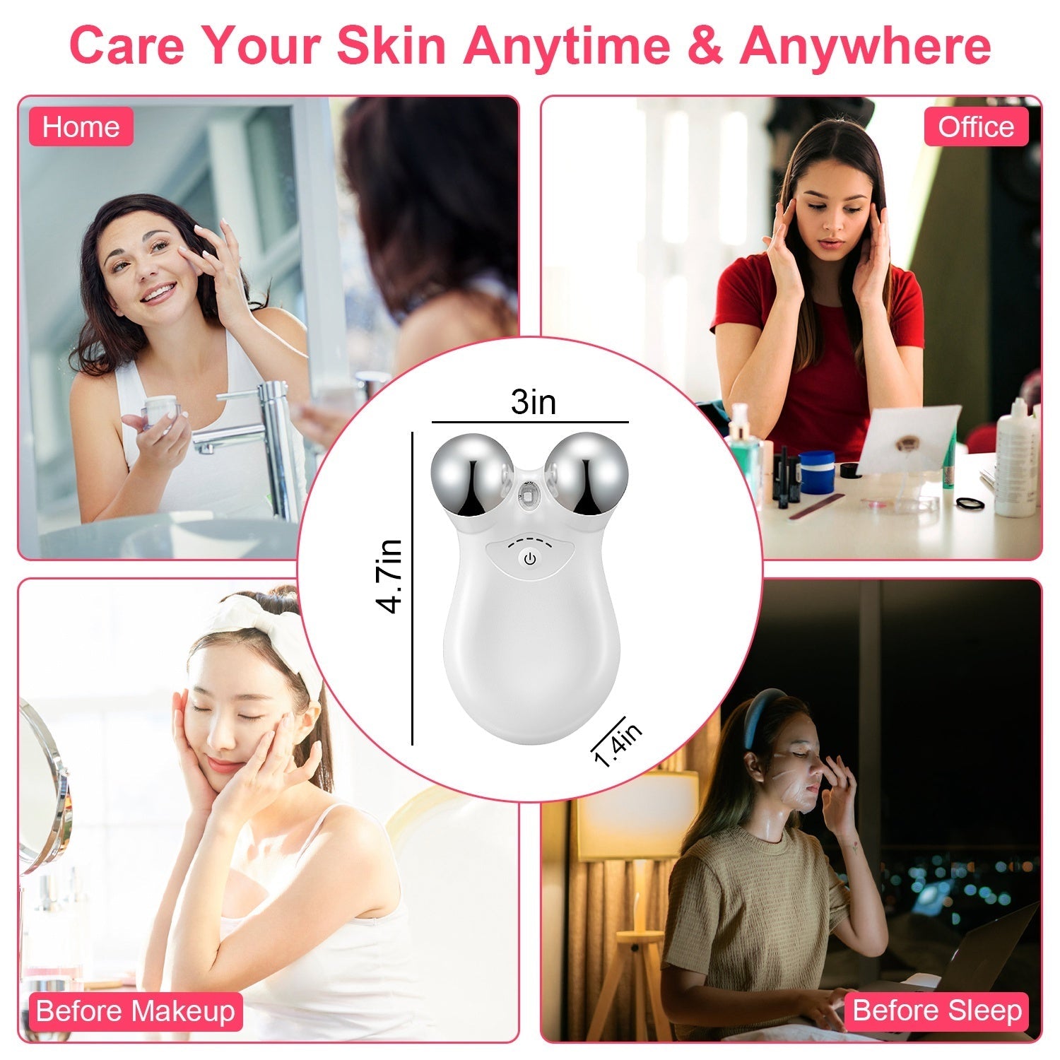 JMT-033994 Rechargeable Micro-current Facial Massager with Adjustable Gears for Skin Tightening and Wrinkle Reduction