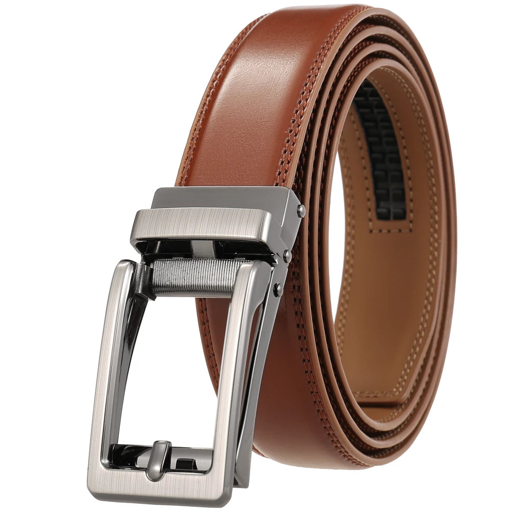 JMT-034762 Men's Leather Belt with Reverse Pull Buckle - Adjustable Fit, Classic Style