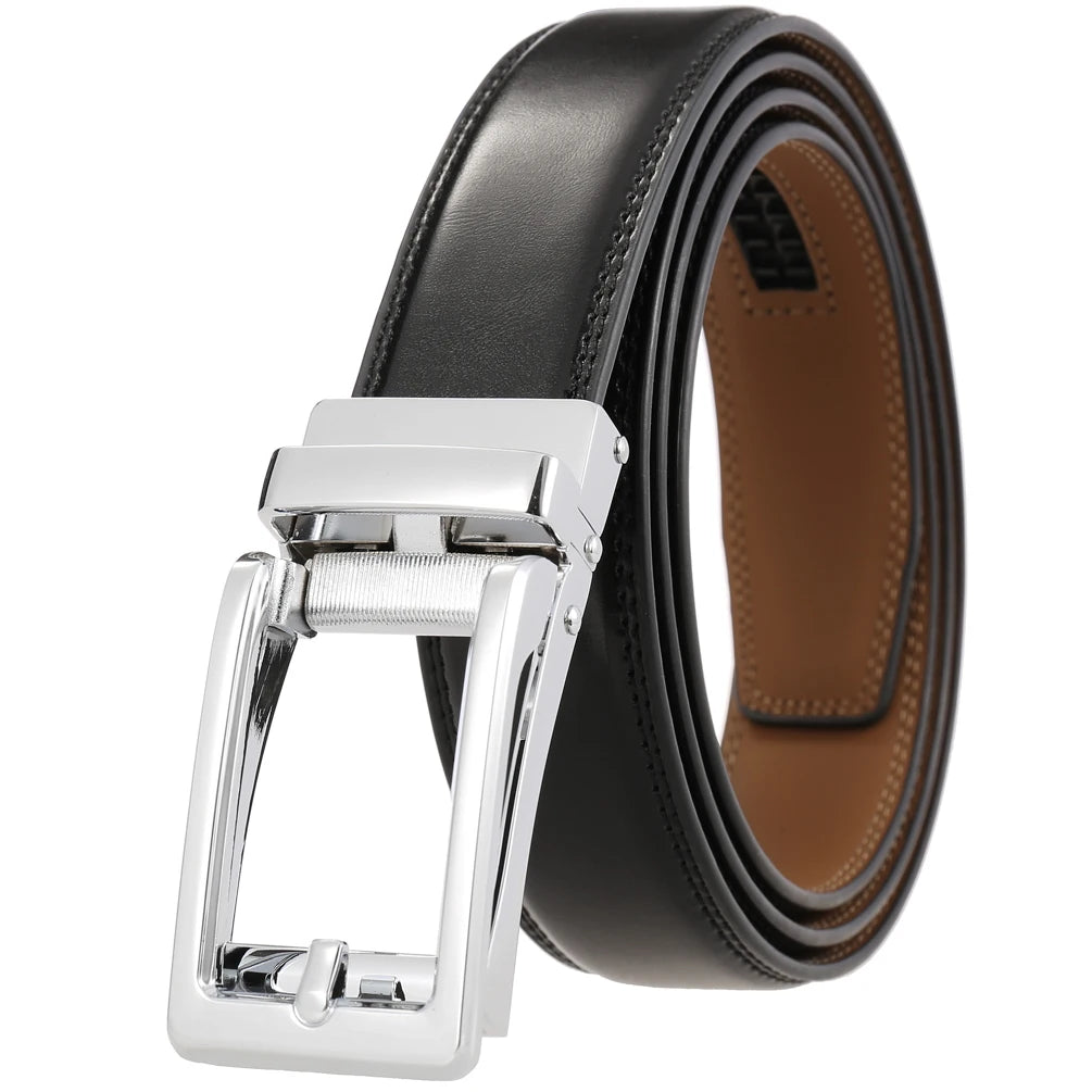 JMT-034762 Men's Leather Belt with Reverse Pull Buckle - Adjustable Fit, Classic Style