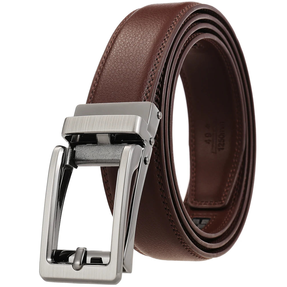 JMT-034762 Men's Leather Belt with Reverse Pull Buckle - Adjustable Fit, Classic Style