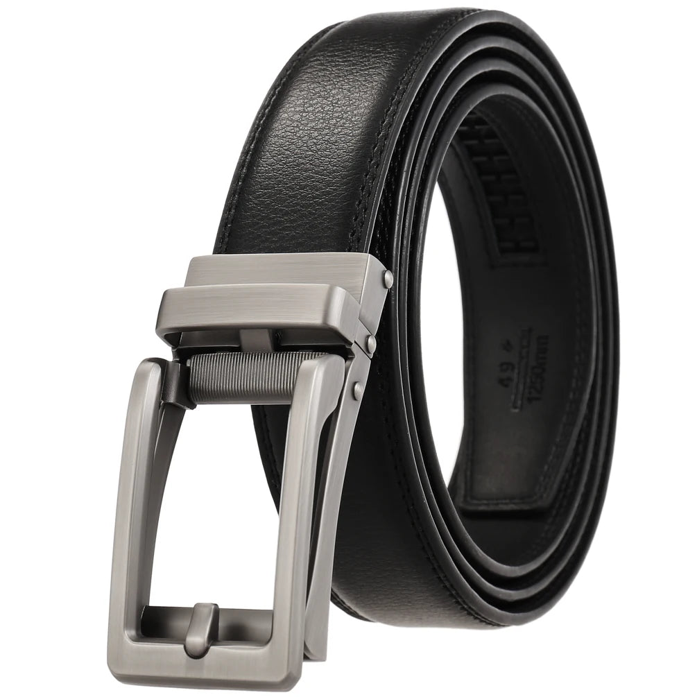 JMT-034762 Men's Leather Belt with Reverse Pull Buckle - Adjustable Fit, Classic Style
