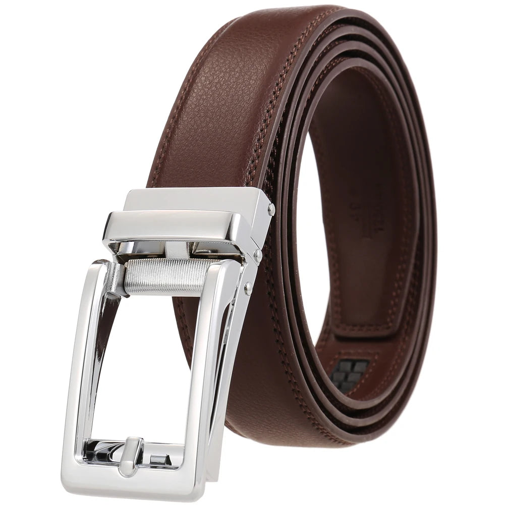 JMT-034762 Men's Leather Belt with Reverse Pull Buckle - Adjustable Fit, Classic Style