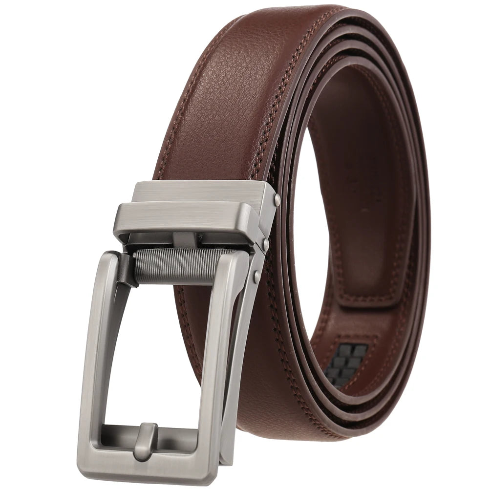 JMT-034762 Men's Leather Belt with Reverse Pull Buckle - Adjustable Fit, Classic Style