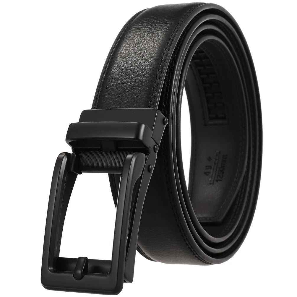 JMT-034762 Men's Leather Belt with Reverse Pull Buckle - Adjustable Fit, Classic Style