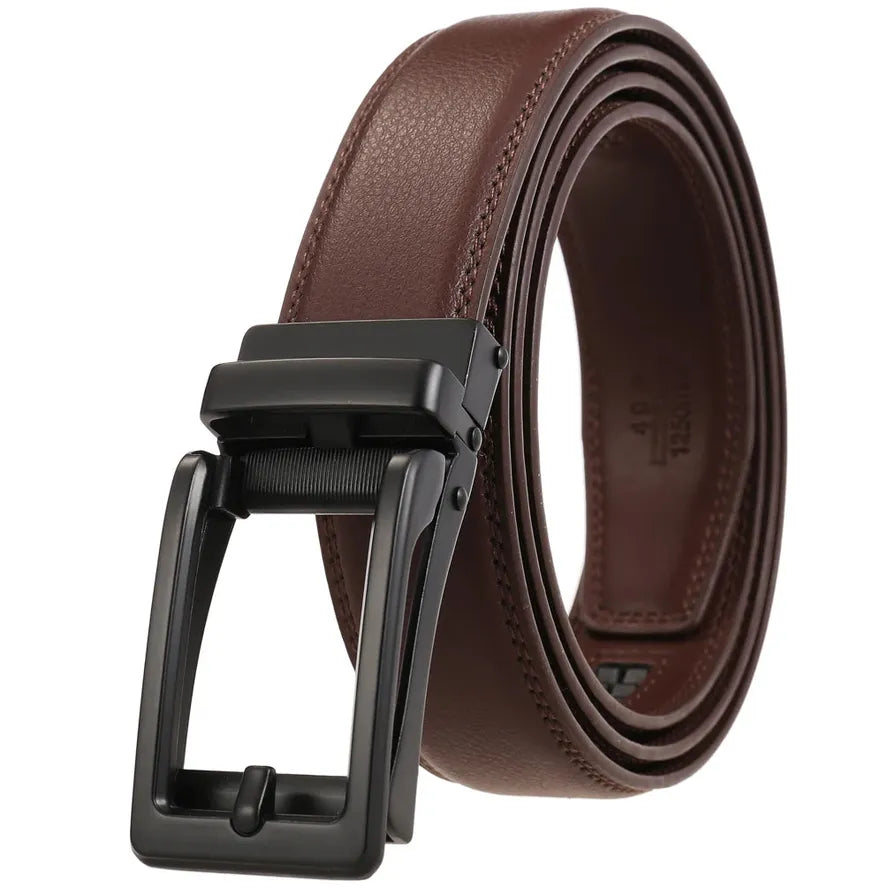 JMT-034762 Men's Leather Belt with Reverse Pull Buckle - Adjustable Fit, Classic Style