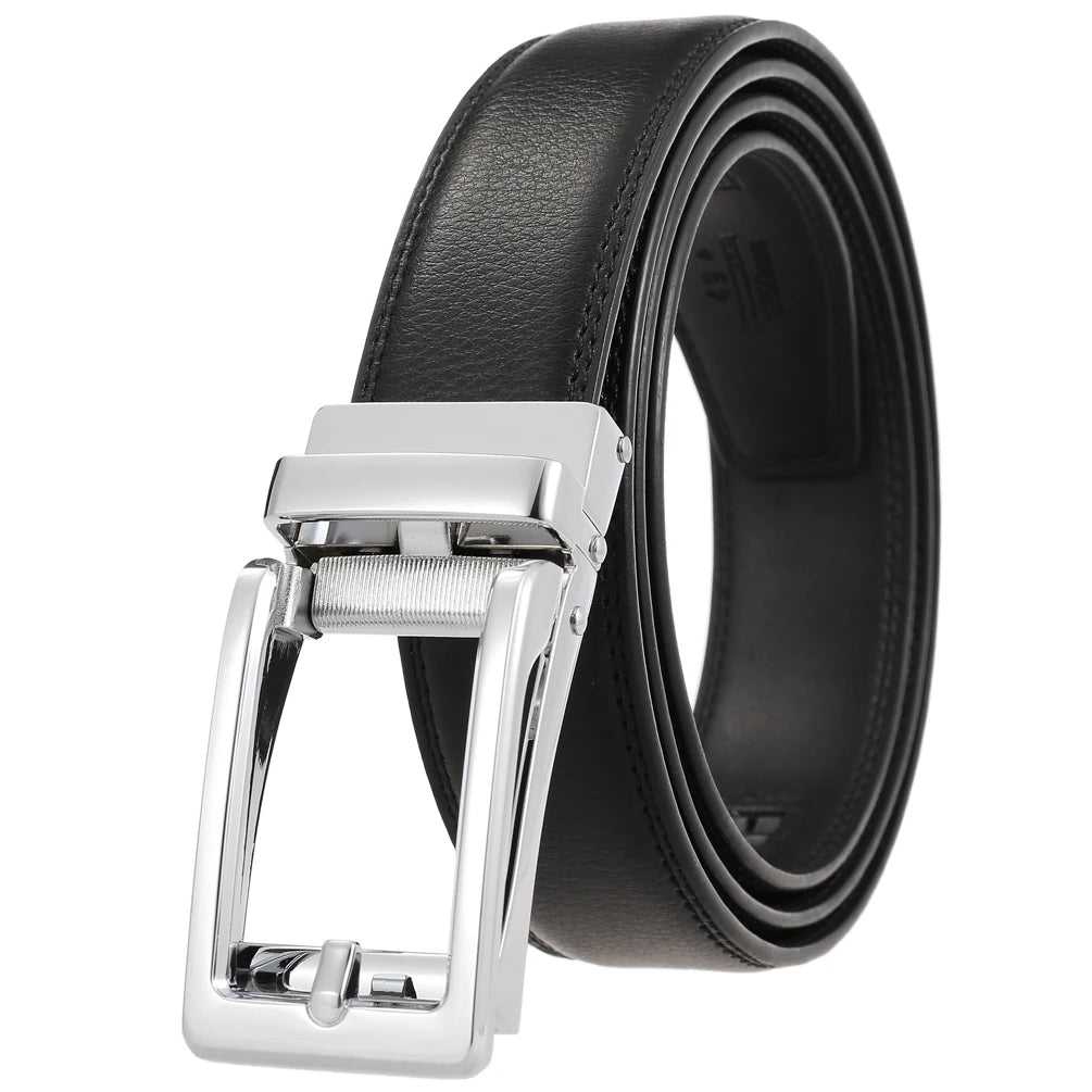 JMT-034762 Men's Leather Belt with Reverse Pull Buckle - Adjustable Fit, Classic Style