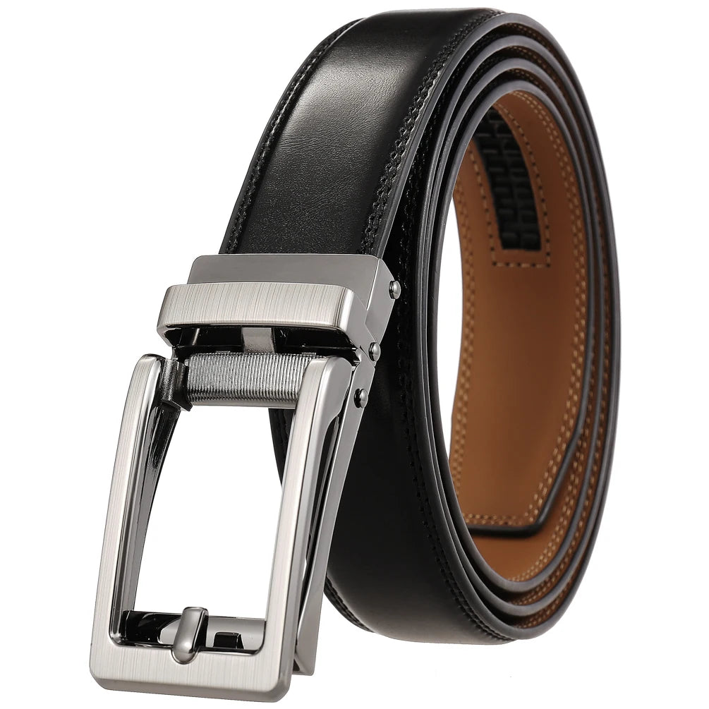 JMT-034762 Men's Leather Belt with Reverse Pull Buckle - Adjustable Fit, Classic Style