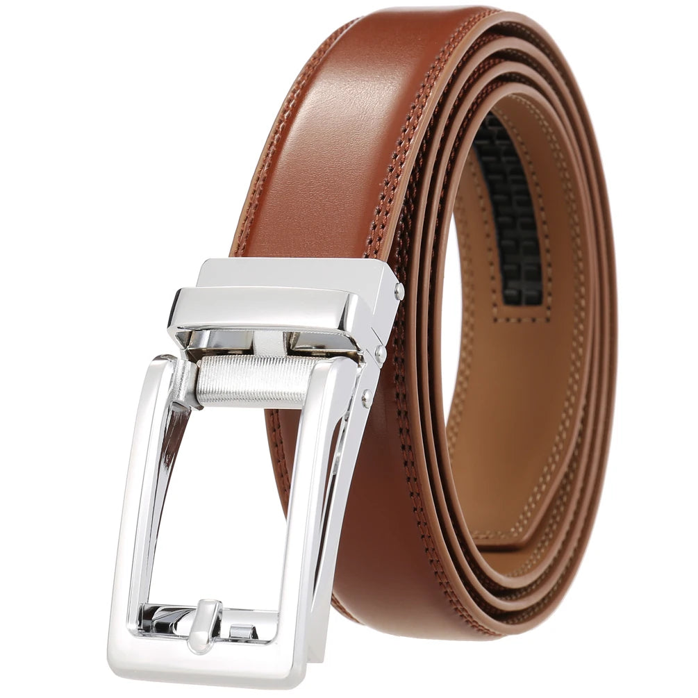 JMT-034762 Men's Leather Belt with Reverse Pull Buckle - Adjustable Fit, Classic Style