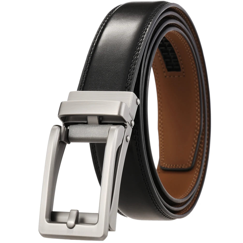JMT-034762 Men's Leather Belt with Reverse Pull Buckle - Adjustable Fit, Classic Style