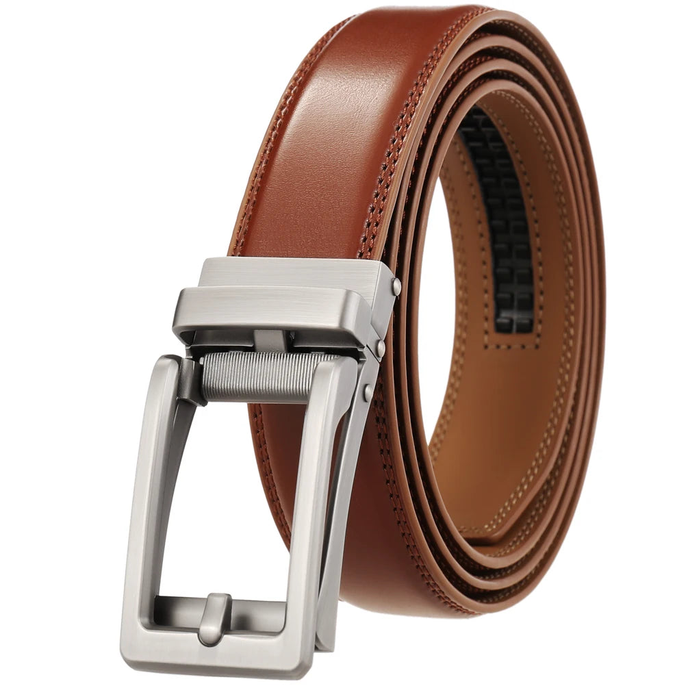 JMT-034762 Men's Leather Belt with Reverse Pull Buckle - Adjustable Fit, Classic Style