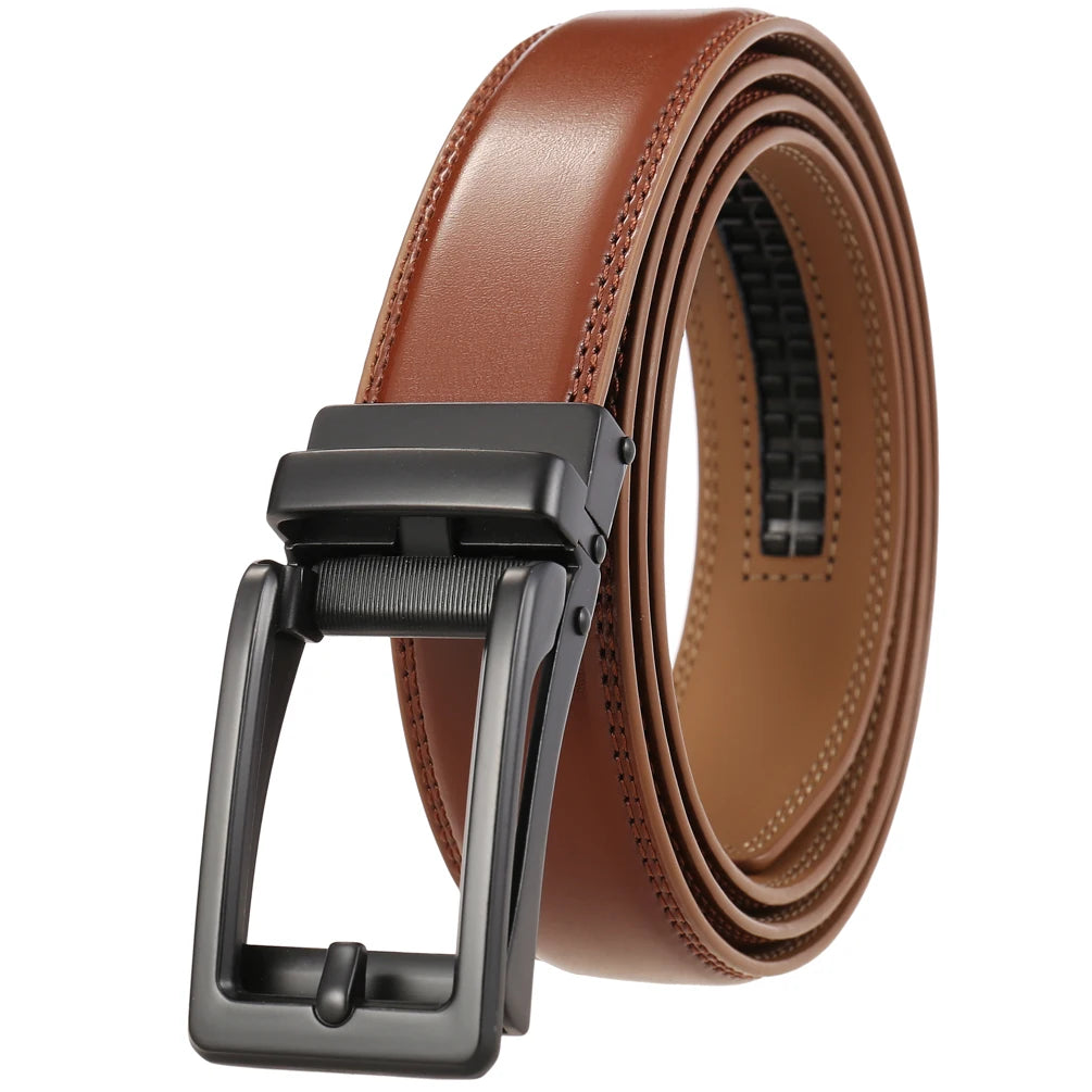 JMT-034762 Men's Leather Belt with Reverse Pull Buckle - Adjustable Fit, Classic Style