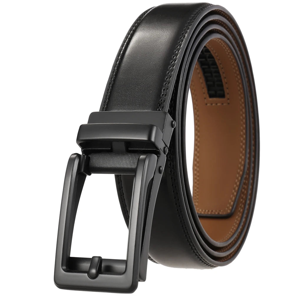 JMT-034762 Men's Leather Belt with Reverse Pull Buckle - Adjustable Fit, Classic Style