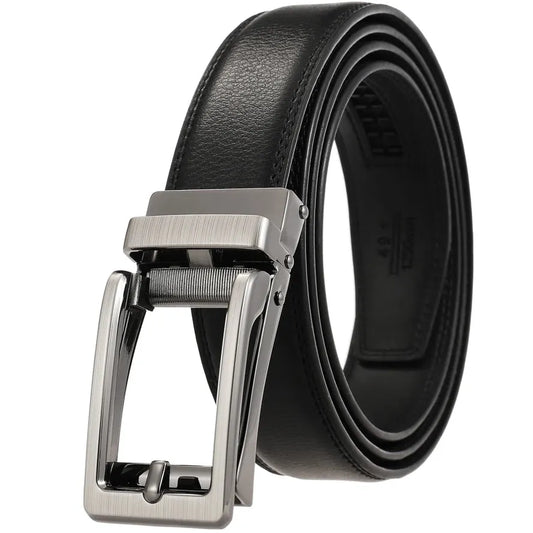 JMT-034762 Men's Leather Belt with Reverse Pull Buckle - Adjustable Fit, Classic Style