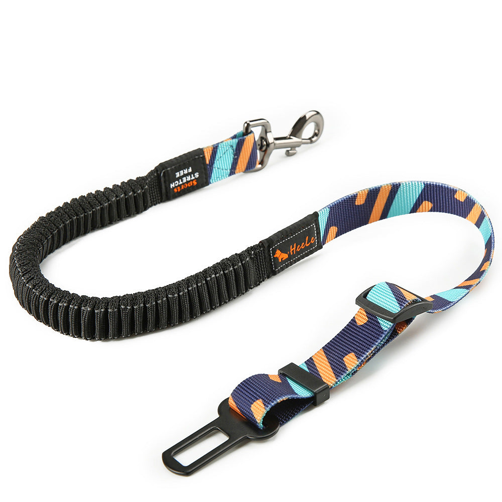 JMT-035658 Elastic Stretch Nylon Pet Dog Car Seat Belt - Adjustable from 76CM to 148CM - Includes Traction Rope