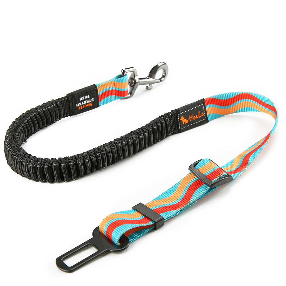 JMT-035658 Elastic Stretch Nylon Pet Dog Car Seat Belt - Adjustable from 76CM to 148CM - Includes Traction Rope
