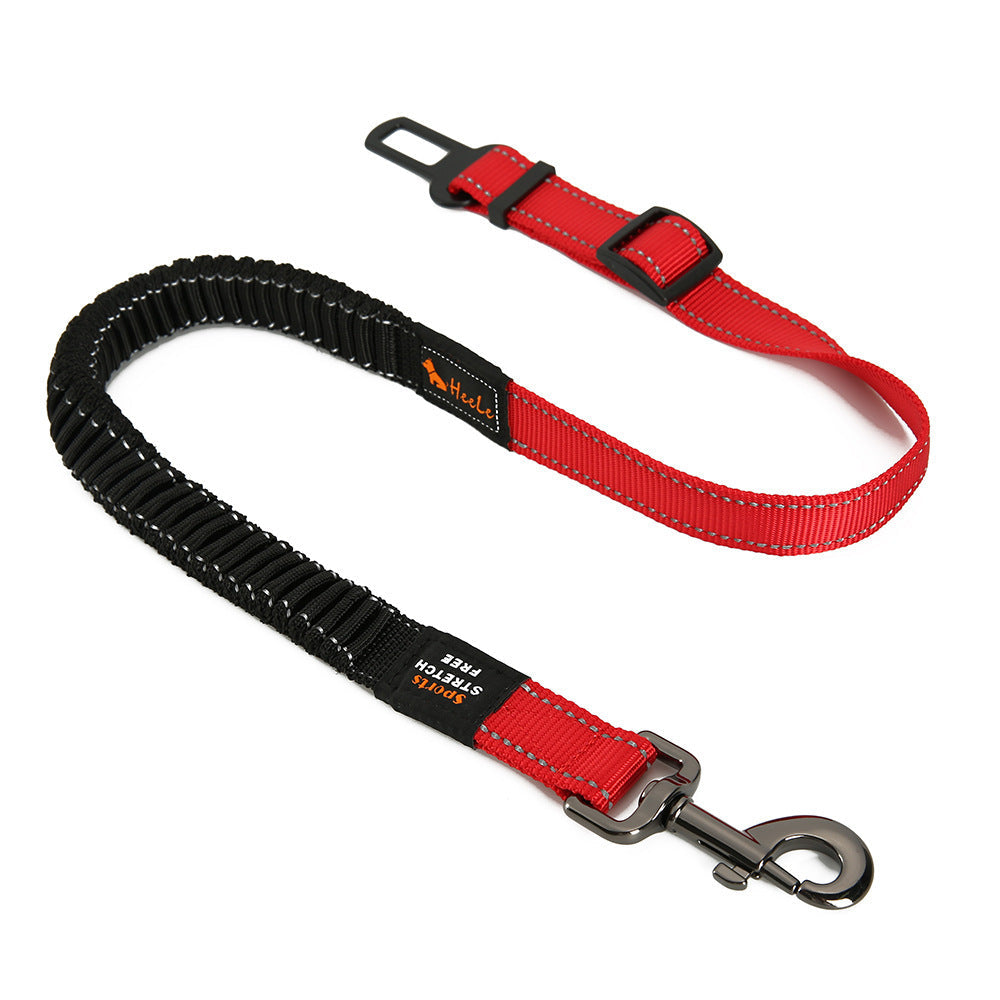 JMT-035658 Elastic Stretch Nylon Pet Dog Car Seat Belt - Adjustable from 76CM to 148CM - Includes Traction Rope