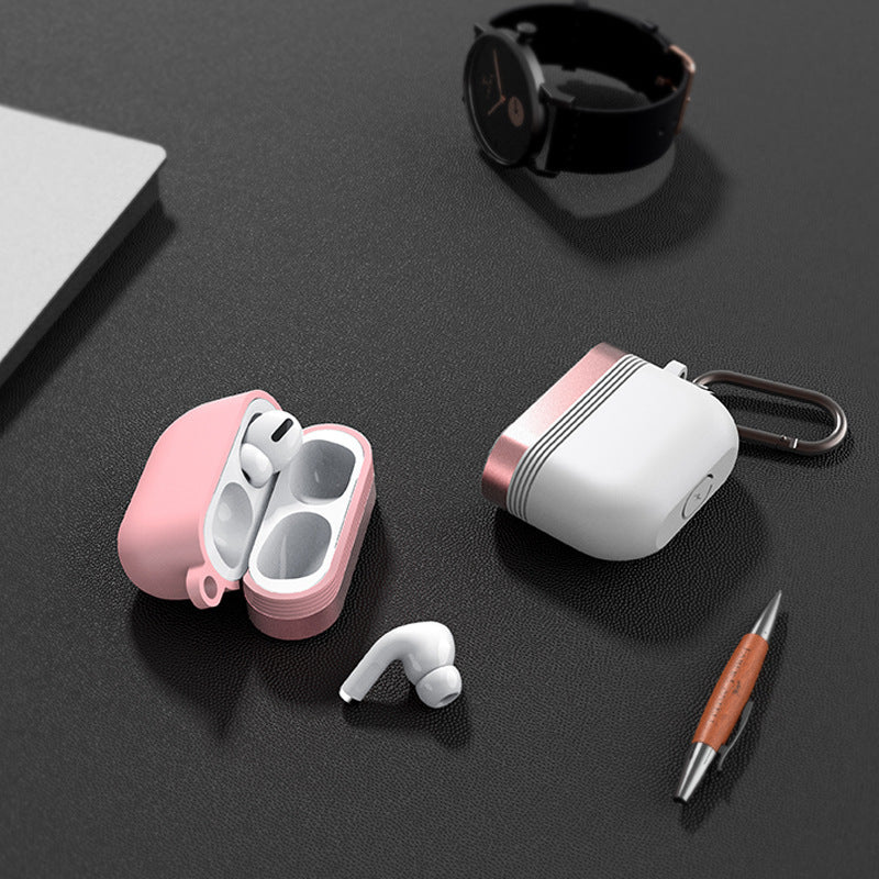 JMT-035658 Silicone and Aluminum Alloy Protective Case for AirPods Pro with Carabiner - 5 Color Options
