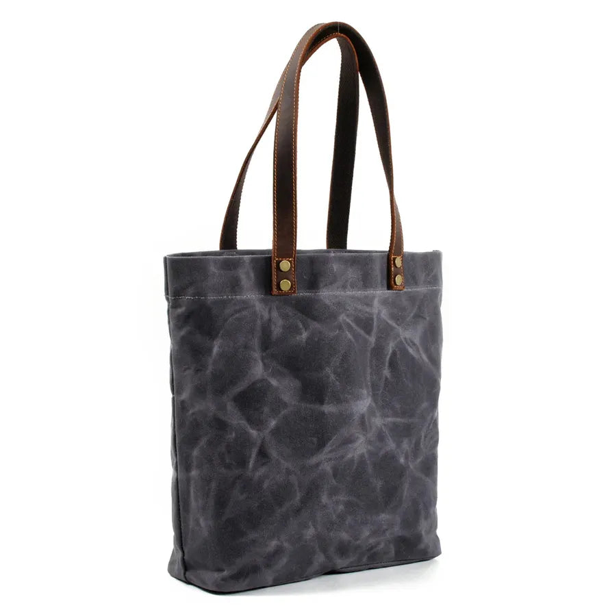 JMT-035850 Vintage Women's Waterproof Handbag in Waxed Canvas and Leather - Classic Shoulder Bag