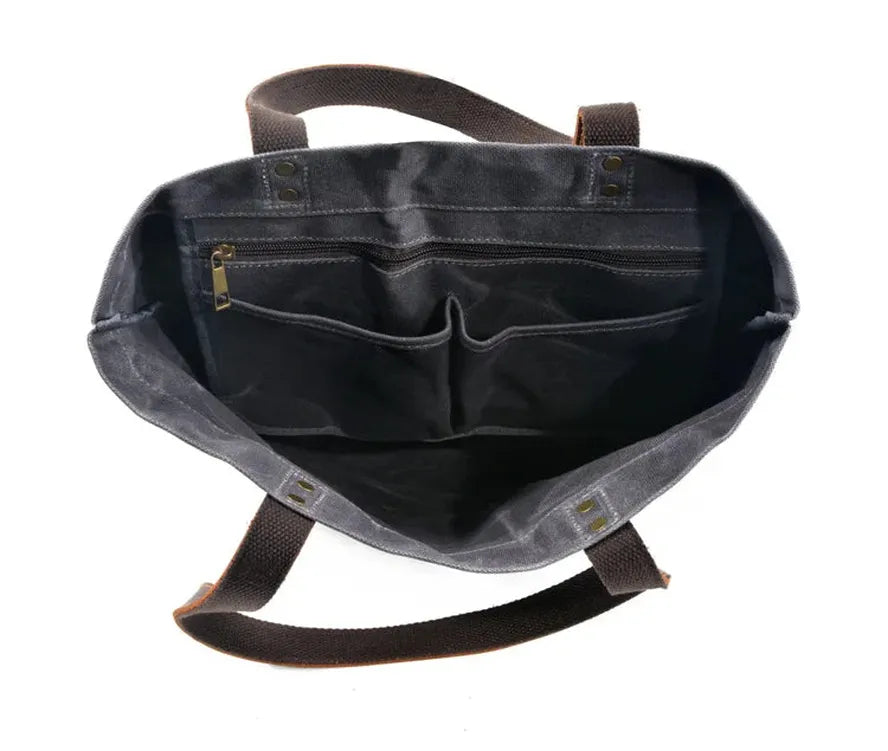 JMT-035850 Vintage Women's Waterproof Handbag in Waxed Canvas and Leather - Classic Shoulder Bag