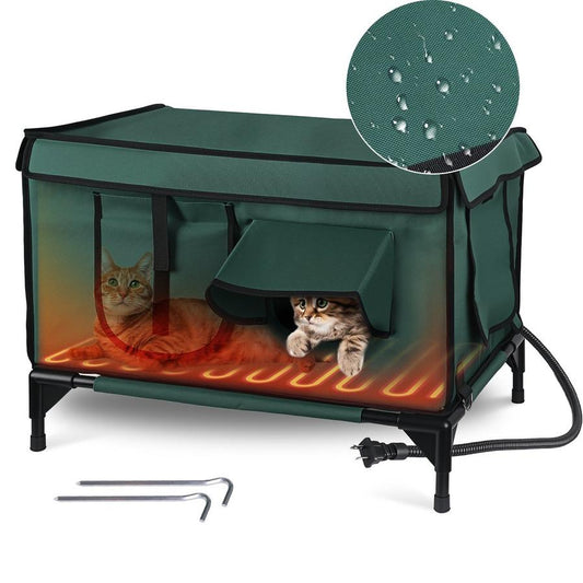 JMT-036170 Waterproof Heated Cat House with Insulated Shelter, Heating Pad, Anti-Chew Cord, 2 Doors & 3 Windows for Indoor/Outdoor Use